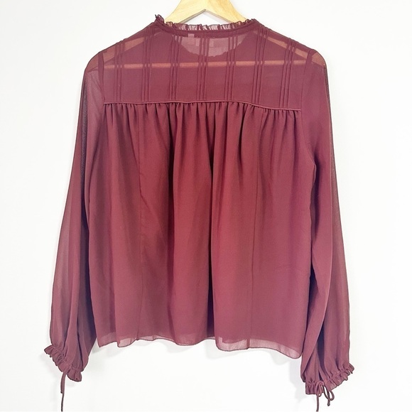 Aritzia Wilfred Deep Burgundy Lourdes Ruffled Crew Neck Blouse Size S - Picture 2 of 13